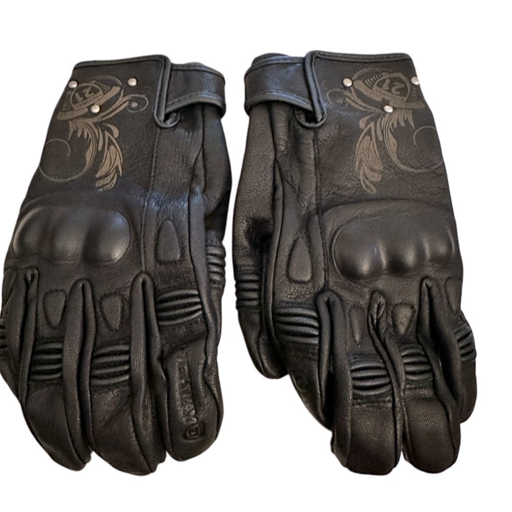 NWT Highway 21 Black Ivy Women's Motorcycle Gloves Goat Skin Leather
